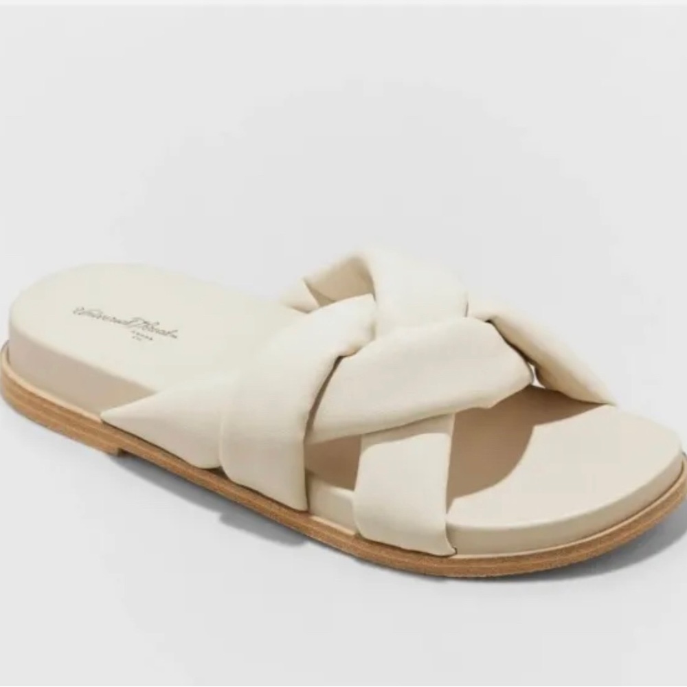 Universal Thread Womens Cosette Slides Sandals Cream Padded Flat Slip On